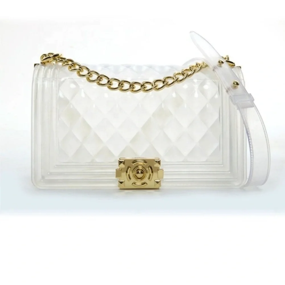Elegant transparent padded bag with golden details are two bags for only 35